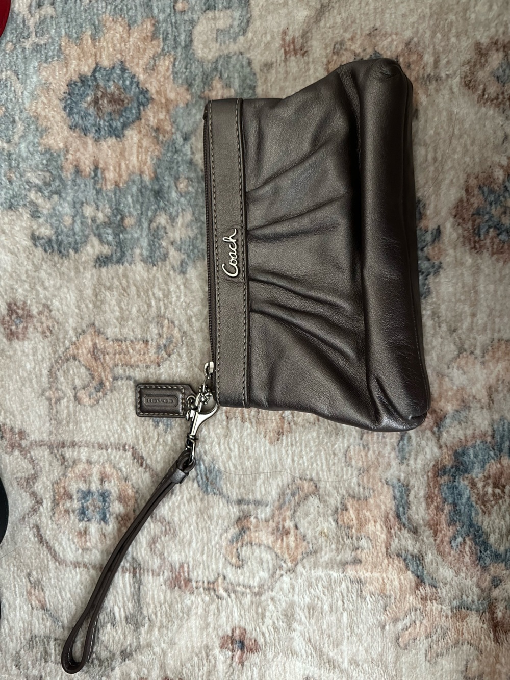 Coach Dark Brown Leather Wristlet with Detachable Strap